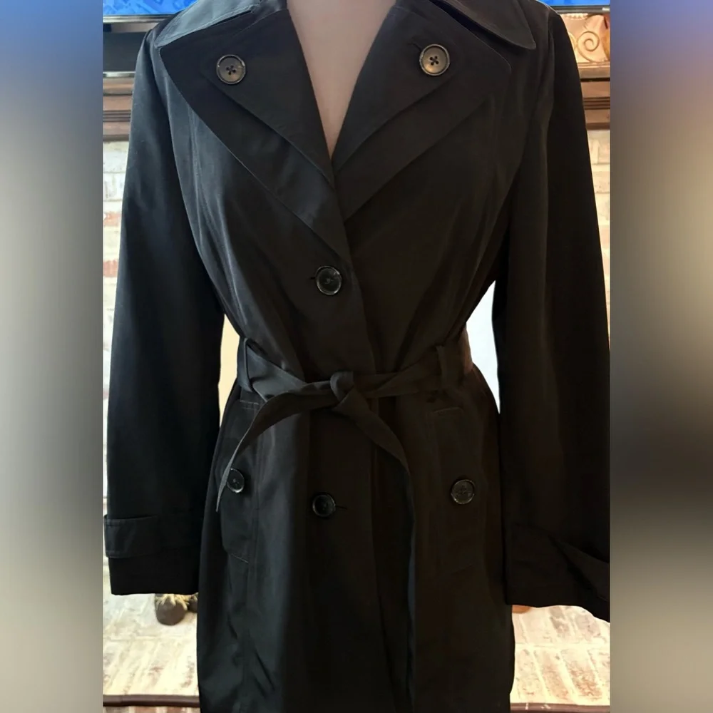 London Fog Black Double-Breasted Trench with Waist Tie